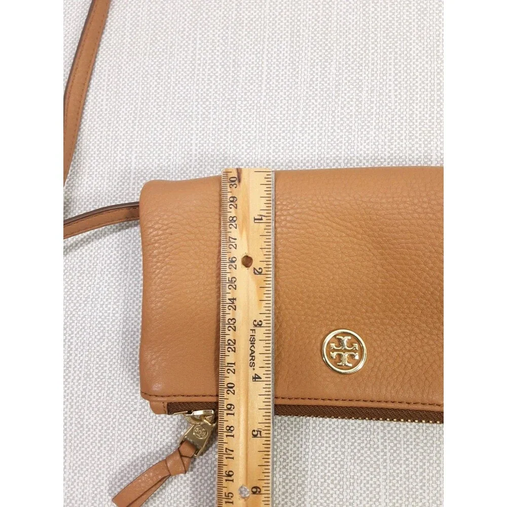 Tory Burch Robinson Crossbody Bag Small Clutch Foldover Tan Pebbled Leather